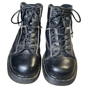 Dr. Martens 8A07 Black Leather Ankle Work Boot Shoes Lace Up Mens 8/ Womens 9.5